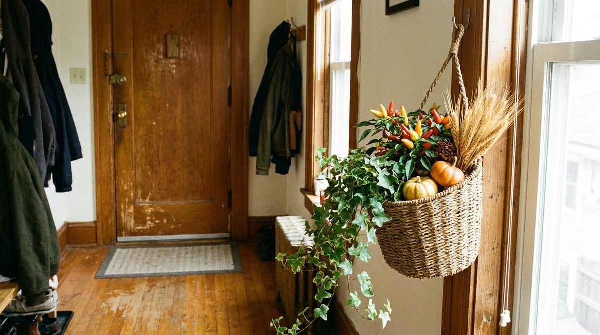 Hanging Basket Beside the Door: fall front porch ideas idea Hanging Basket Beside the Door: fall front porch ideas idea
