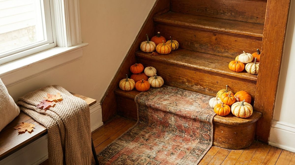 Mini Pumpkins and Gourds on the Steps: fall front porch ideas idea Mini Pumpkins and Gourds on the Steps: fall front porch ideas idea