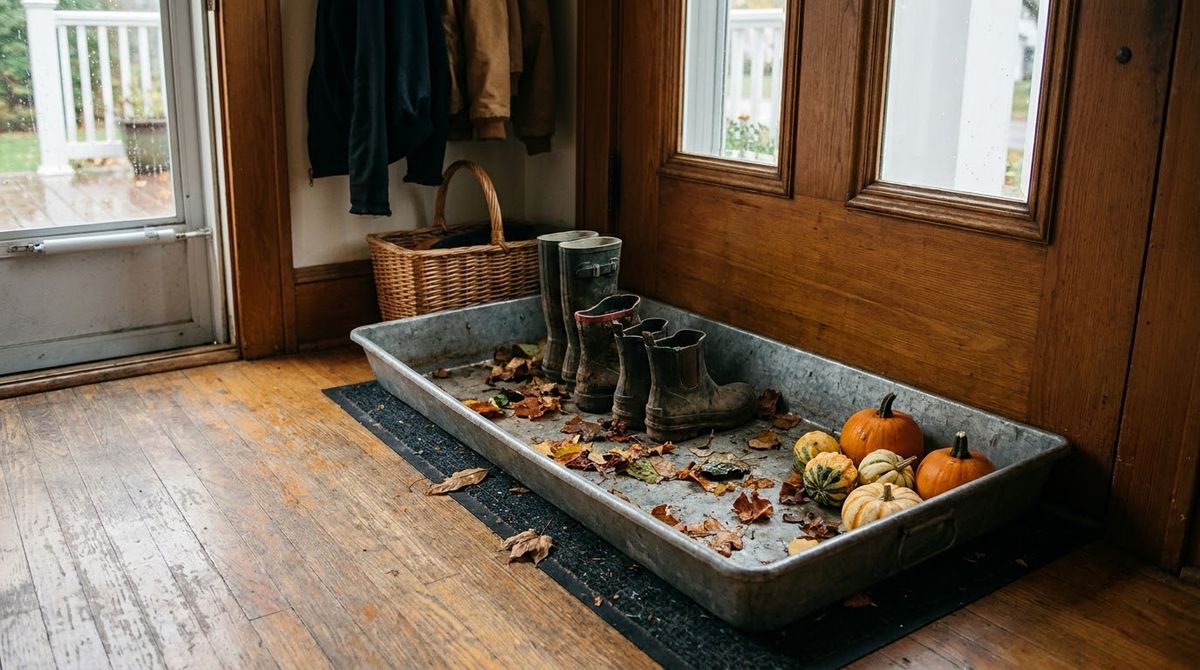 Boot Tray by the Door: fall front porch ideas idea Boot Tray by the Door: fall front porch ideas idea
