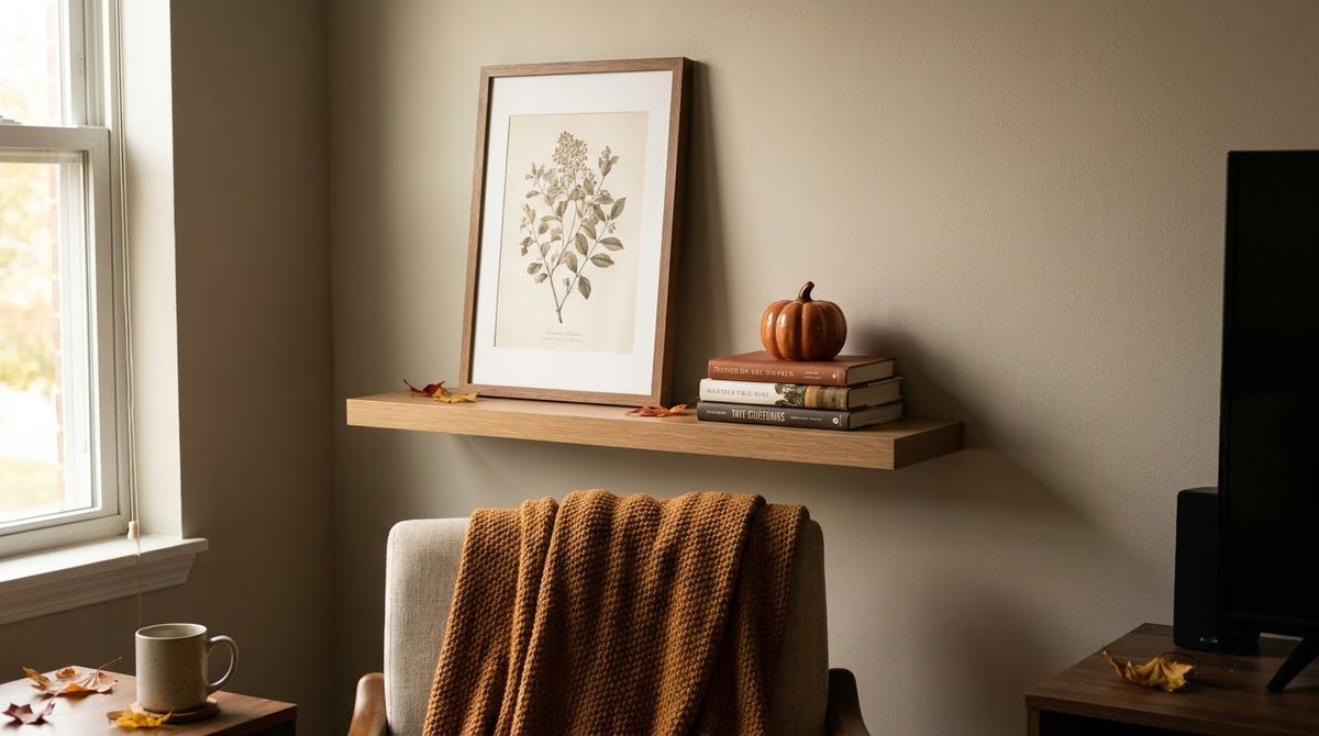 Leaning Print on a Shelf: cozy fall decor for apartments idea Leaning Print on a Shelf: cozy fall decor for apartments idea