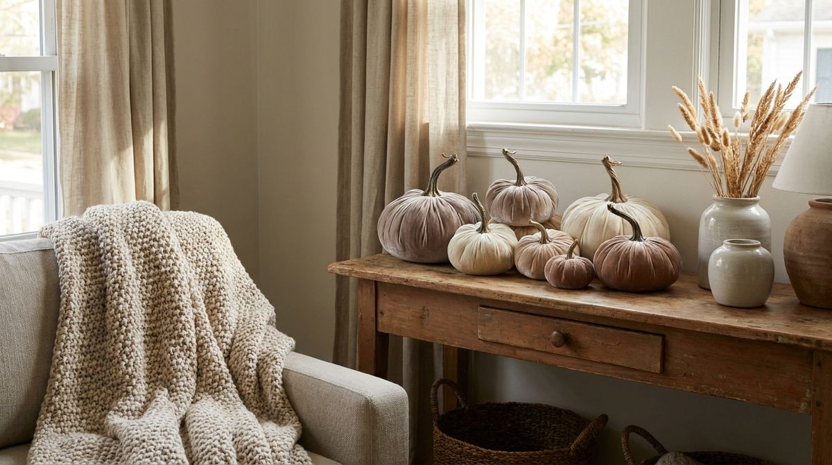 Velvet Taupe Faux Pumpkins: neutral fall decor ideas idea Velvet Taupe Faux Pumpkins: neutral fall decor ideas idea