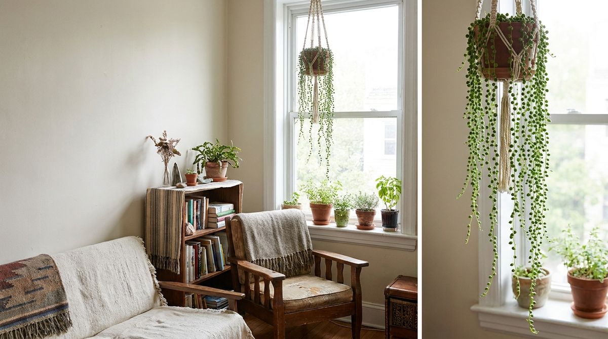 String of Pearls (Senecio rowleyanus): best plants for a small apartment idea