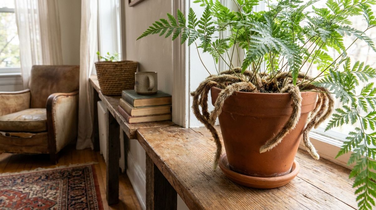 Rabbit's Foot Fern (Davallia): low-light indoor plants idea