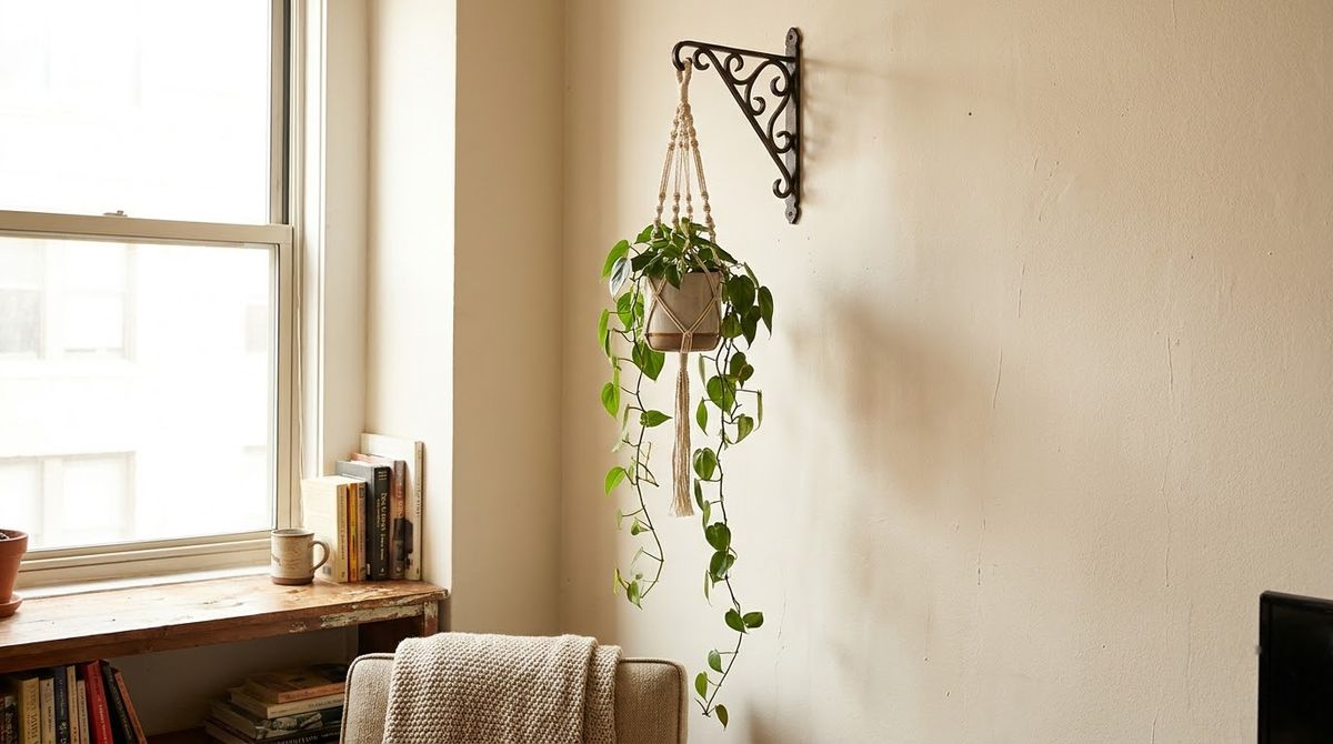 Wall Bracket With a Plant Hook: indoor hanging plant ideas idea
