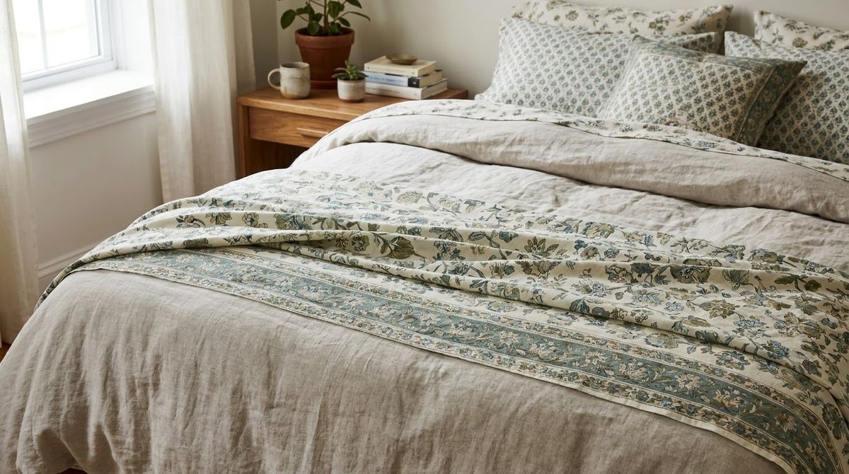 Flat Sheet Folded Back to Show the Print: cottagecore bedroom ideas idea