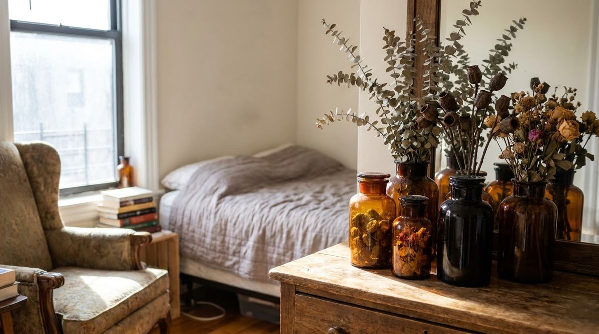 Amber Jars With Dried Botanicals: dark academia bedroom ideas idea Amber Jars With Dried Botanicals: dark academia bedroom ideas idea