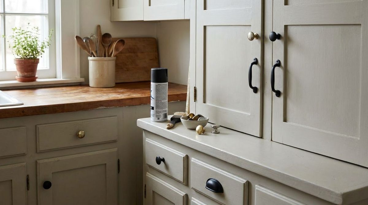 Mismatched Hardware Unified With One Finish: farmhouse kitchen makeover idea