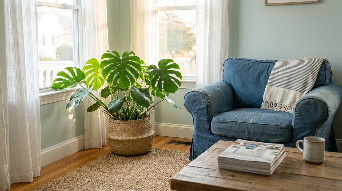 One Big Plant in the Brightest Corner: coastal living room ideas idea