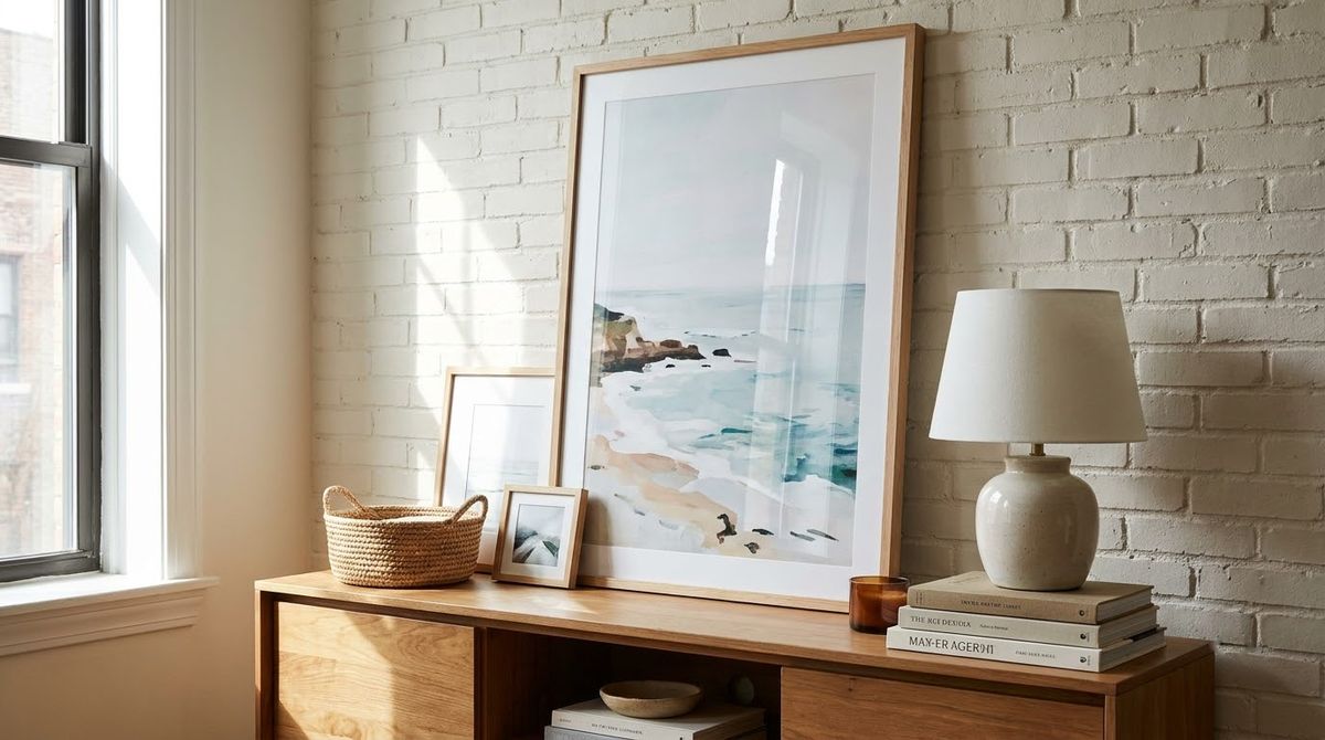 Lean Oversized Art on the Console: coastal living room ideas idea