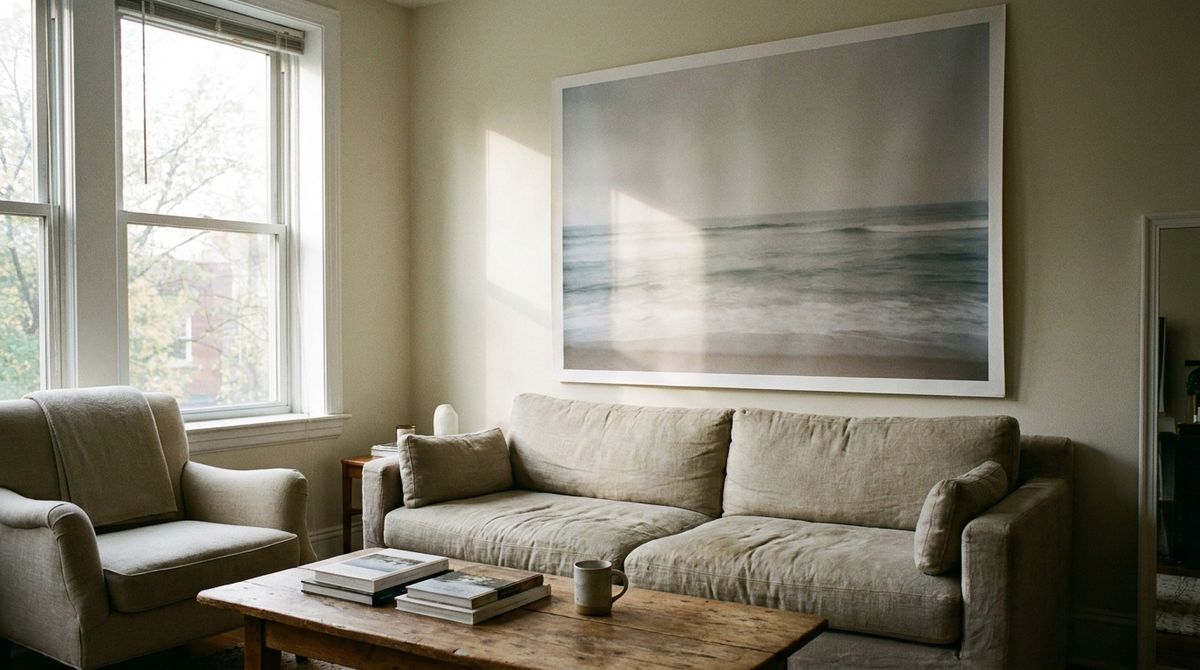 One Large Muted Seascape: coastal living room ideas idea