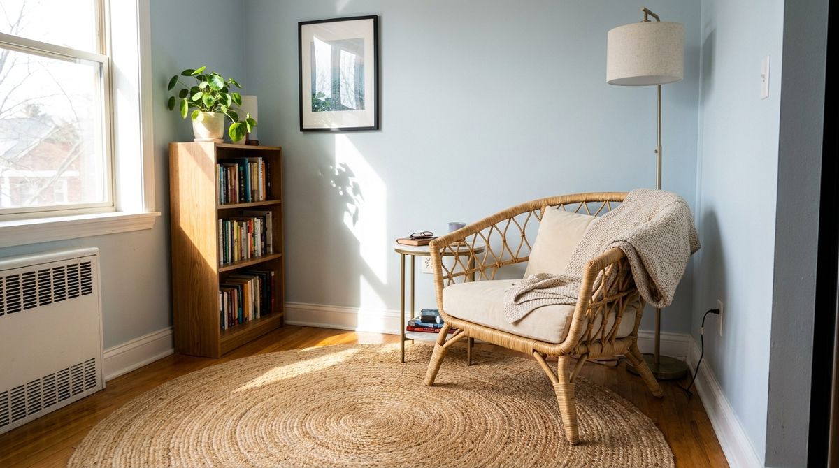 A Round Jute Rug Under the Reading Chair: coastal living room ideas idea