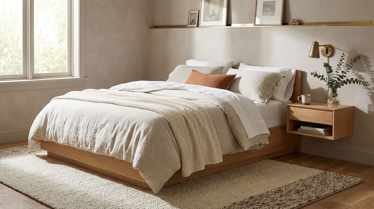 Guest bedroom hotel-inspired with white bedding and single nightstand