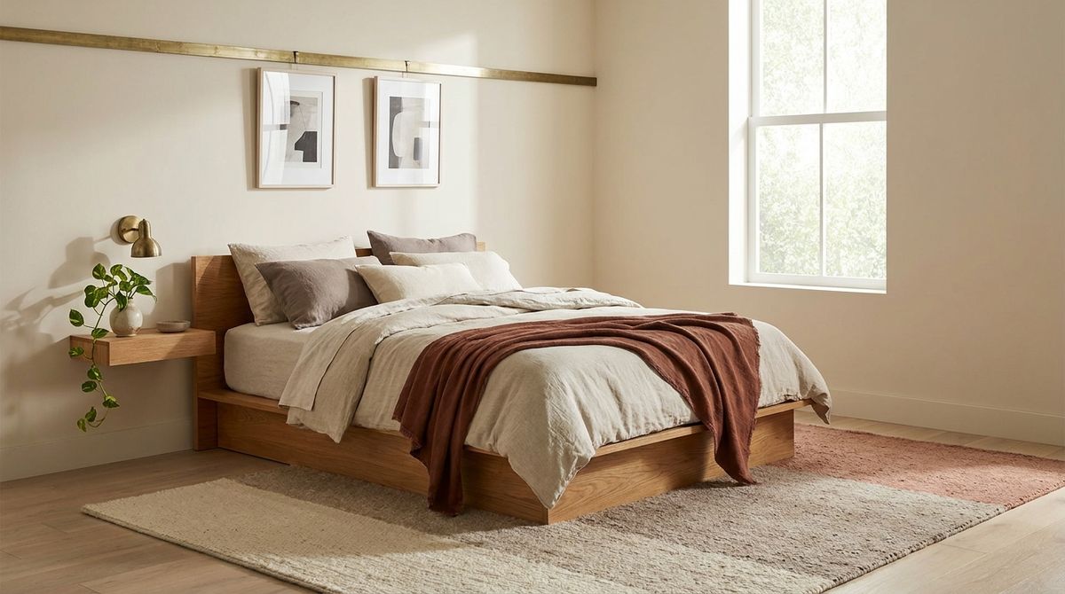 Minimalist bedroom neutral palette clean lines and negative space