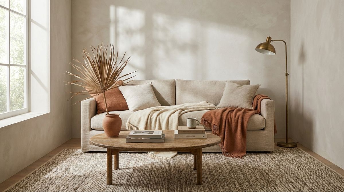 small living room decor — editorial home decor styled scene with natural daylight and renter-friendly setup