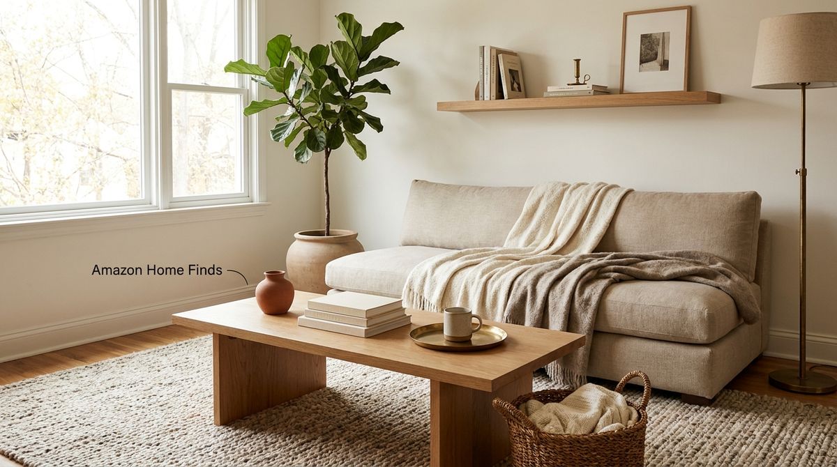 Amazon living room finds styled together on coffee table and shelf Amazon living room finds styled together on coffee table and shelf