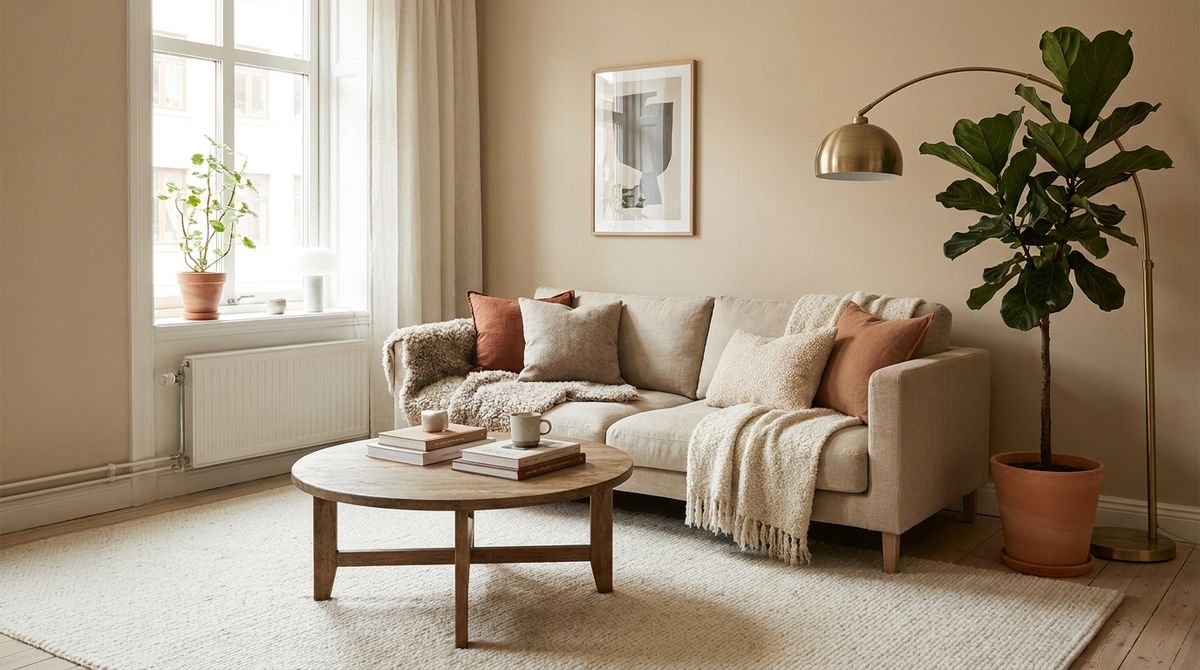 cozy living room setup — editorial home decor styled scene with natural daylight and renter-friendly setup