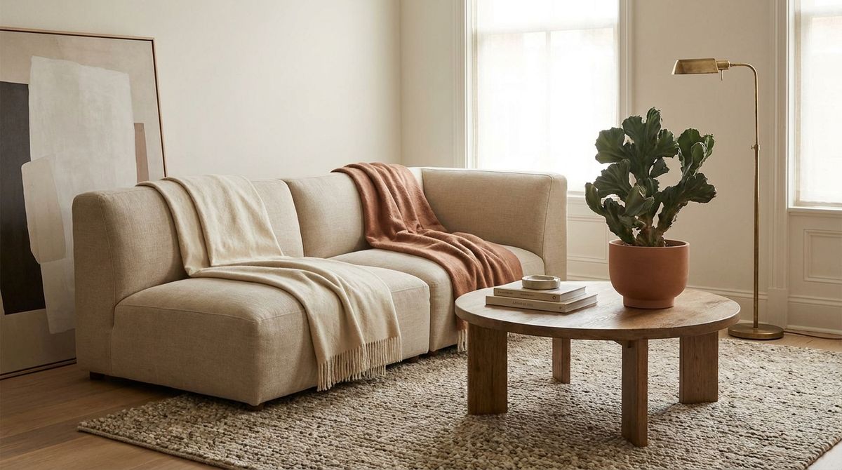 living room trends 2026 — editorial home decor styled scene with natural daylight and renter-friendly setup