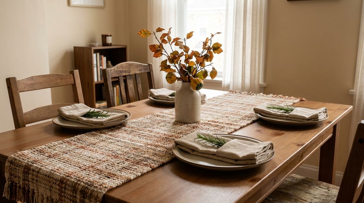 A Cloth Napkin With an Herb Sprig idea for thanksgiving table decor in a small rental A Cloth Napkin With an Herb Sprig idea for thanksgiving table decor in a small rental