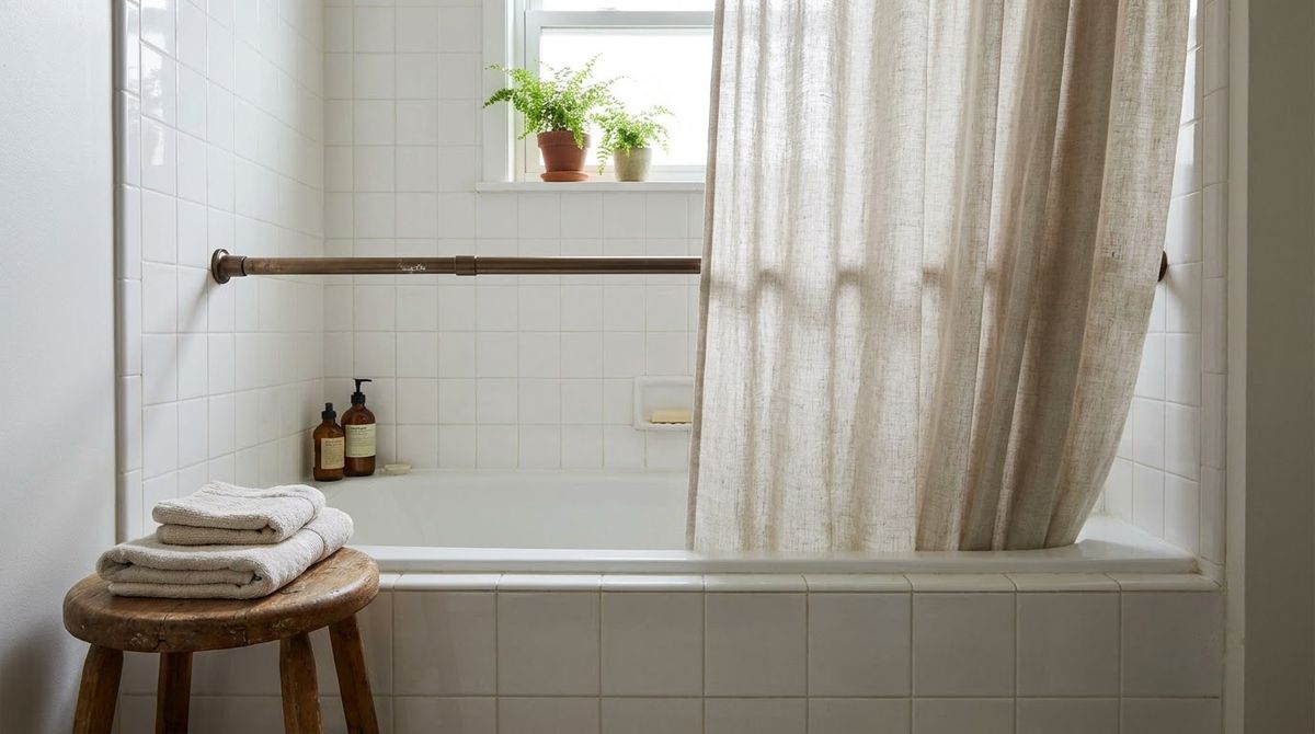 A Tension Rod and a Light Curtain idea for small bathroom ideas with shower