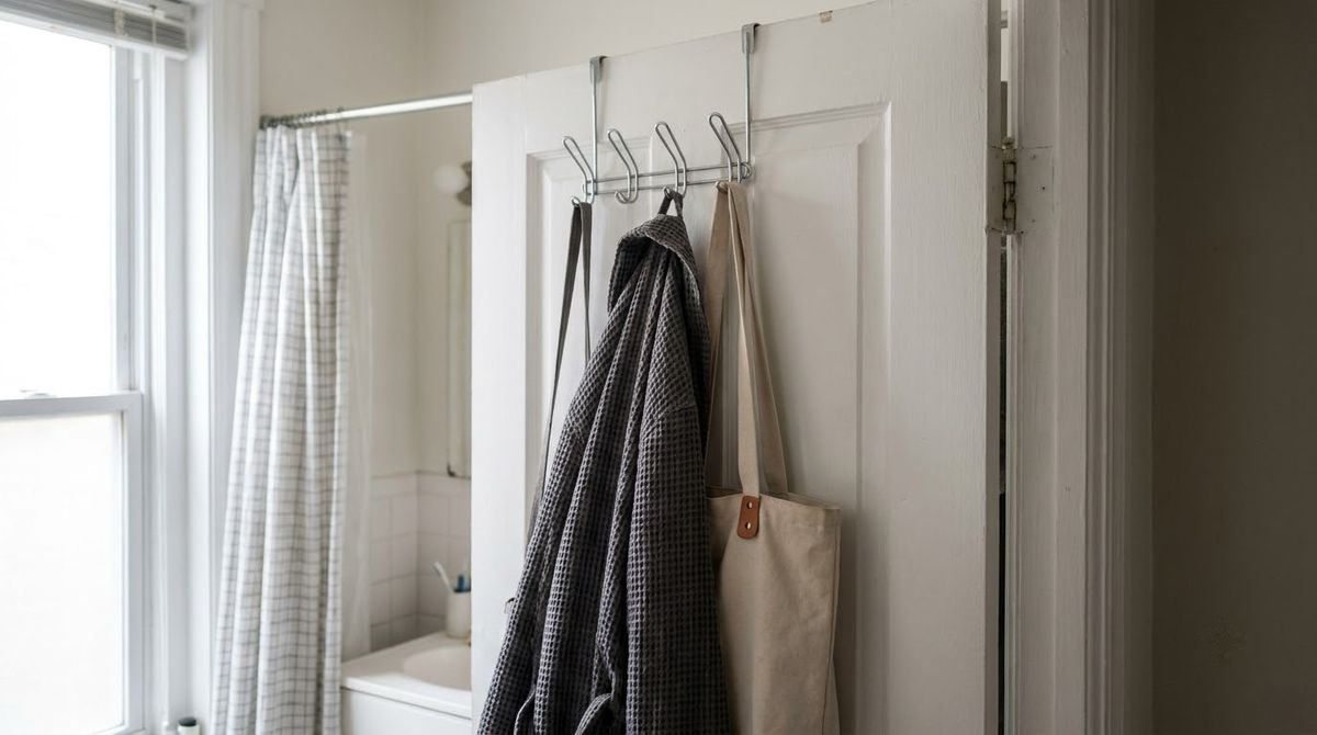Over-the-Door Hooks idea for small bathroom ideas with shower in a small rental