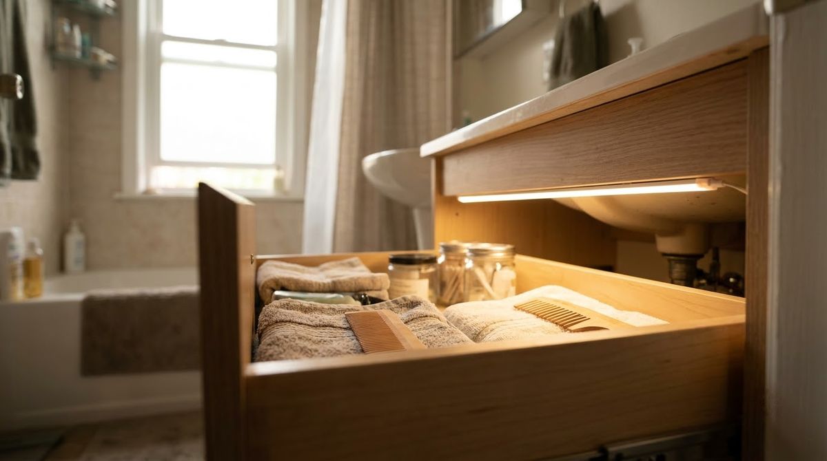A Battery Light Inside the Vanity idea for small bathroom ideas with shower
