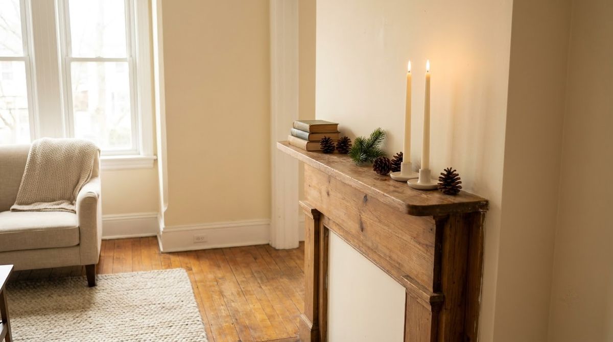 Tall Tapers on the Mantel or a Console idea for decor winter wonderland