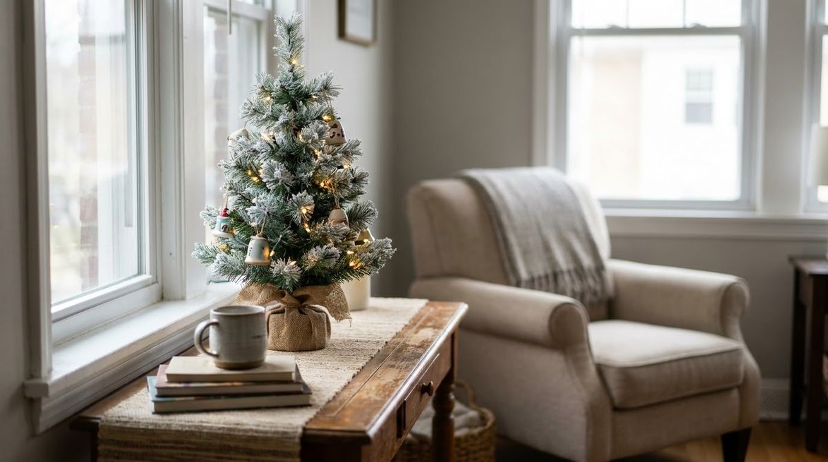 A Tabletop Tree in White or Flocked Green idea for decor winter wonderland