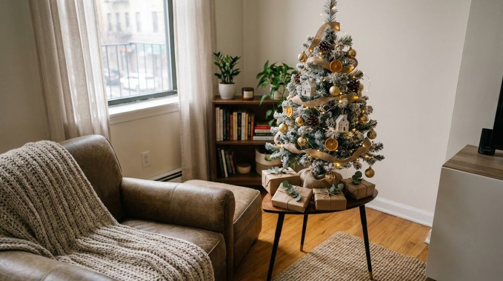 Overview of decorative christmas tree ideas styled for a small apartment or rental home