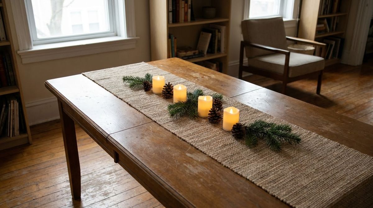 A Row of LED Tealights Down the Middle idea for christmas centerpiece ideas