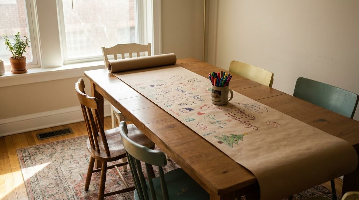 A Kraft Paper Runner Guests Can Draw On idea for christmas centerpiece ideas