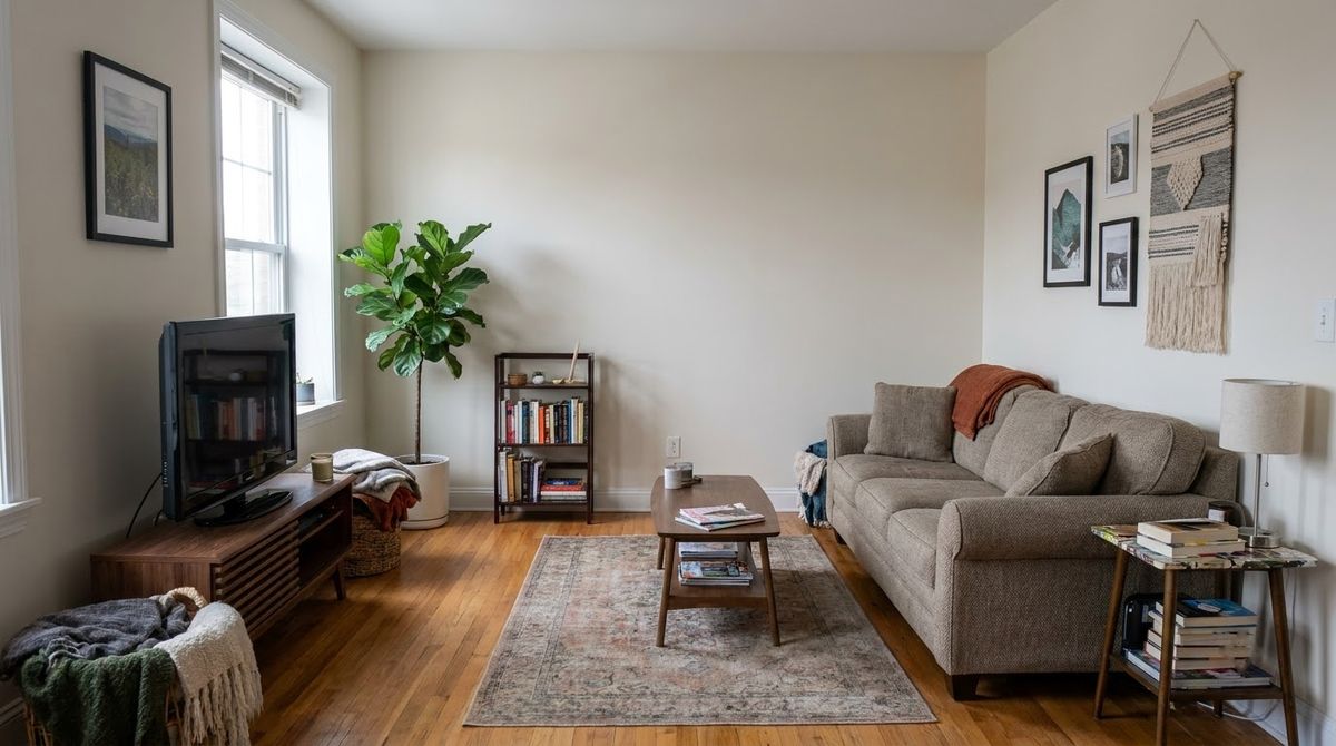 The Corner Angle idea for small living room ideas with tv in a small rental