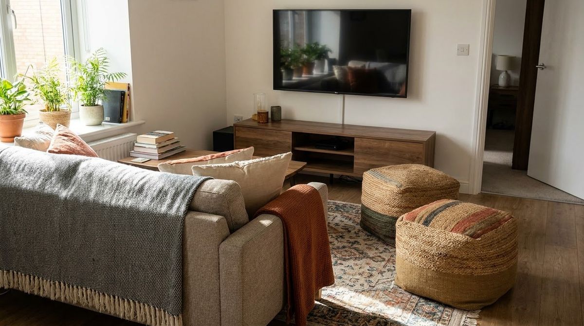 Poufs Instead of a Second Armchair idea for small living room ideas with tv