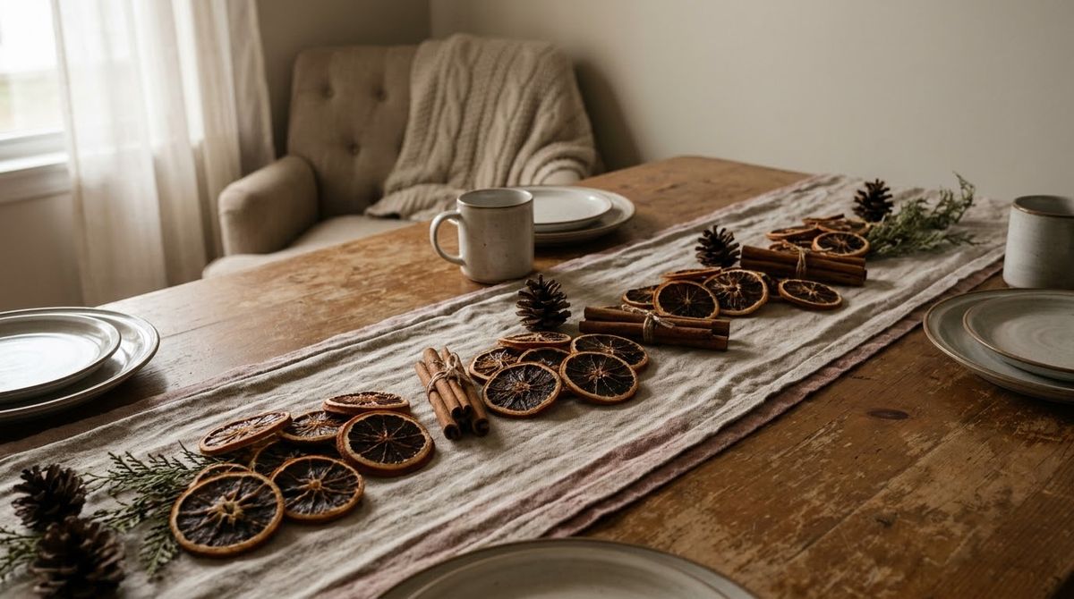 Dried Orange Slices and Cinnamon idea for table winter decor in a small rental Dried Orange Slices and Cinnamon idea for table winter decor in a small rental