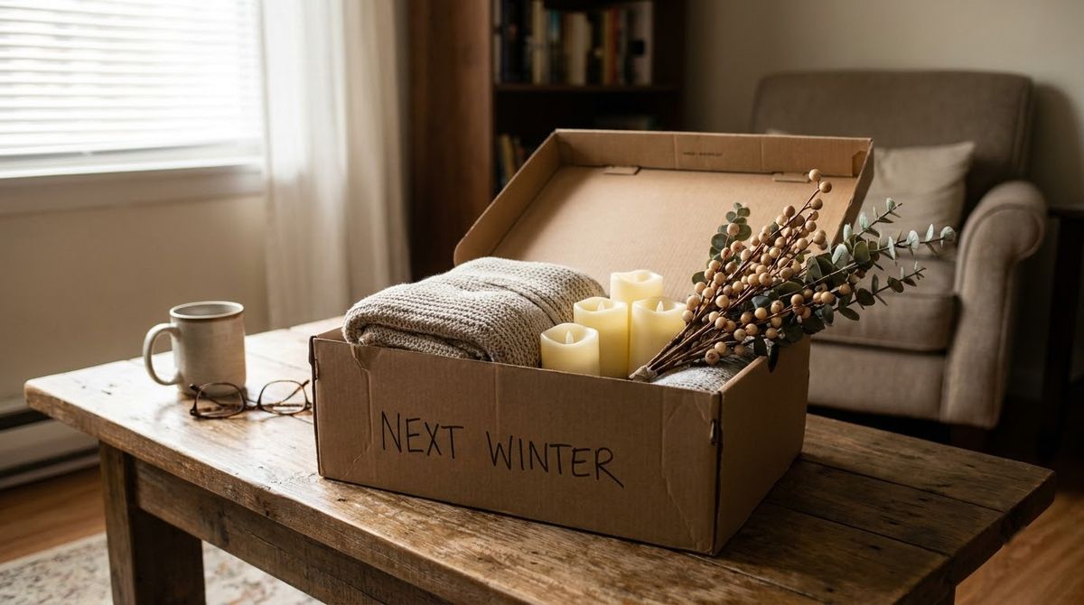 A Storage Box for Next Winter idea for table winter decor in a small rental A Storage Box for Next Winter idea for table winter decor in a small rental
