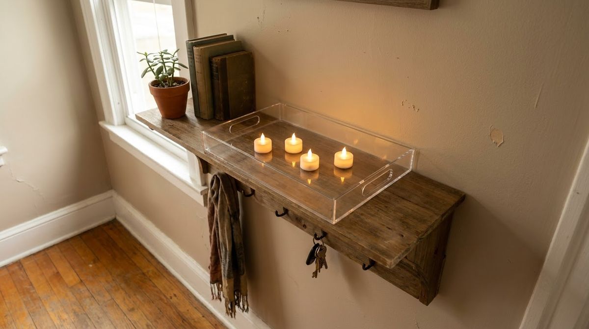 A Tray of Tealights on the Entry Shelf idea for christmas decor for christmas party