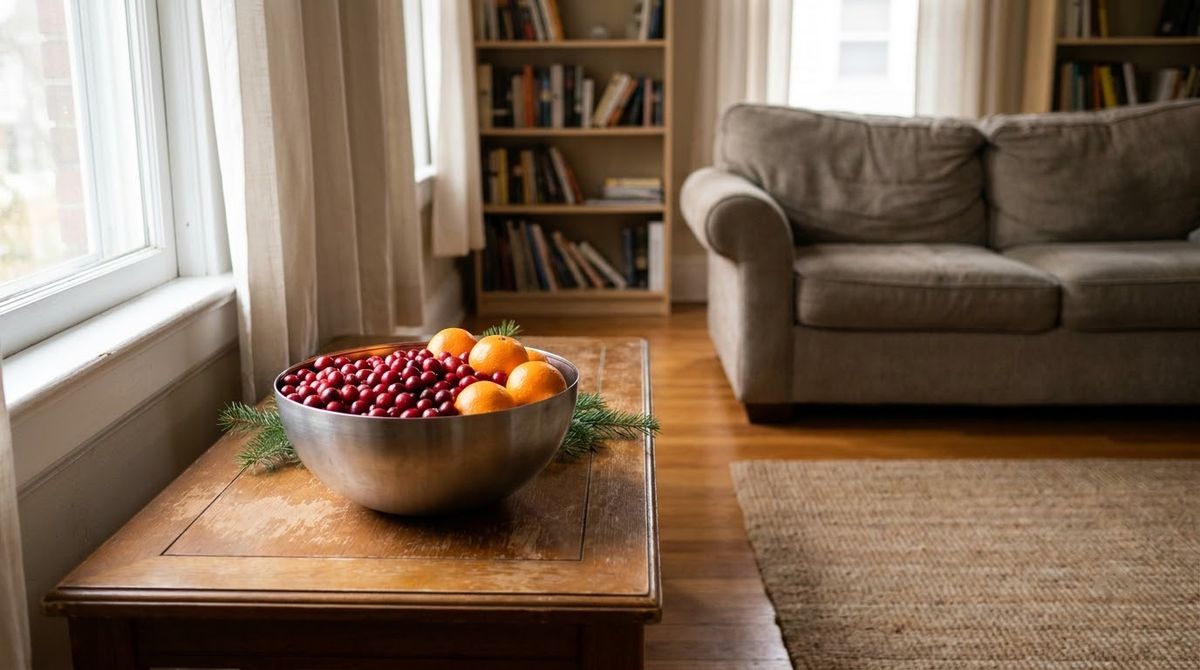 Cranberries and Citrus in a Stainless Bowl idea for christmas decor for christmas party