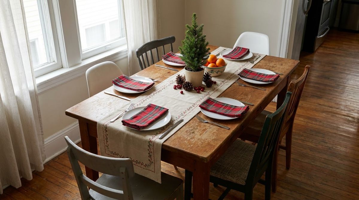 A Runner and Napkins for a Small Dining Table idea for christmas decor for christmas party