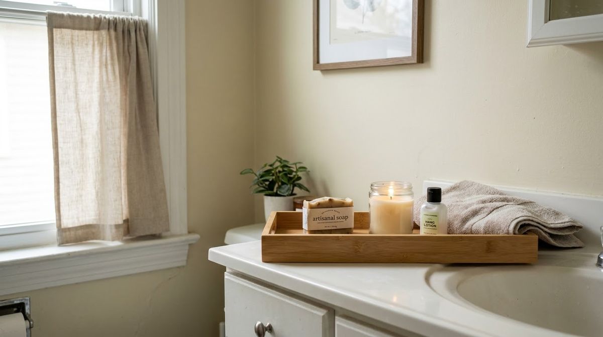 A Small Tray for Guest Essentials idea for small half bathroom ideas in a small rental