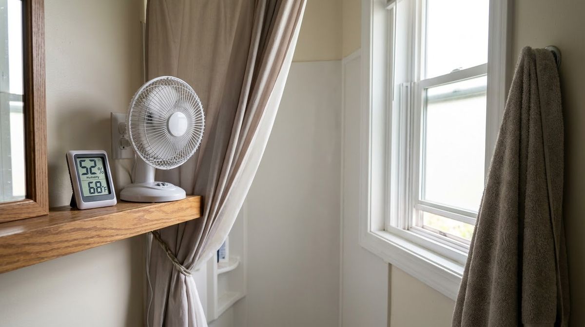 A Hygrometer and a Fan Habit idea for small half bathroom ideas in a small rental