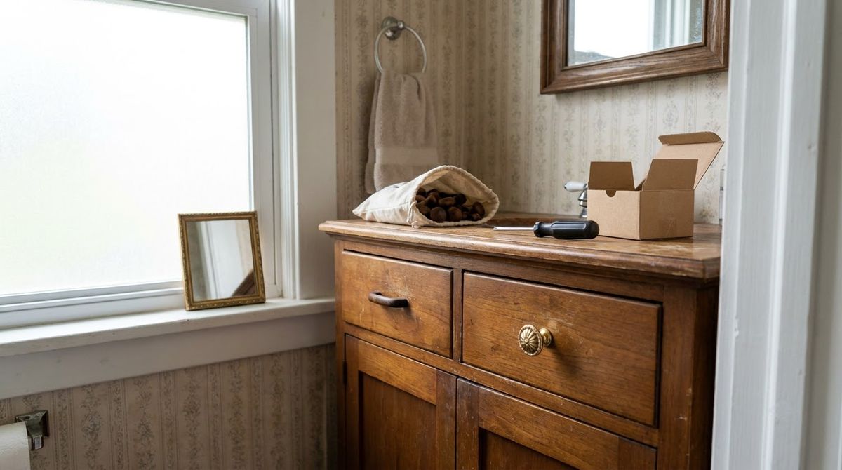 New Cabinet Knobs, Originals in a Bag idea for small half bathroom ideas