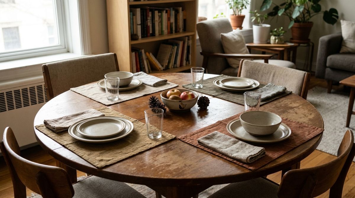 Placemats Instead of a Runner idea for thanksgiving table decor in a small rental Placemats Instead of a Runner idea for thanksgiving table decor in a small rental