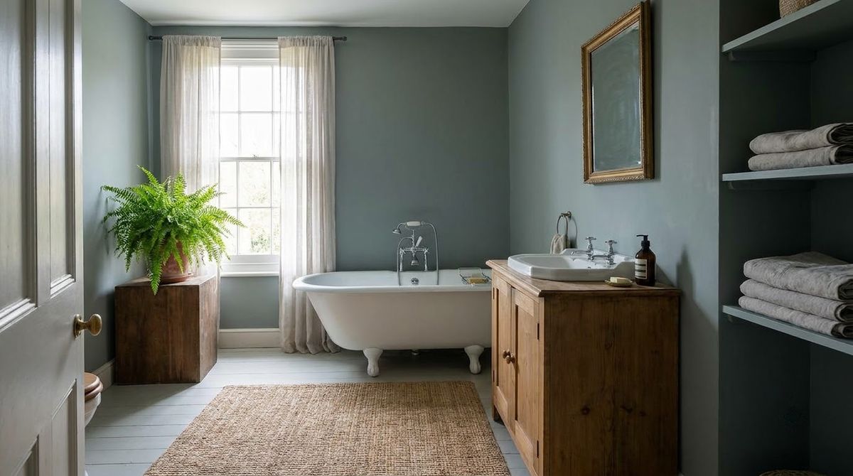 A Gray-Tinged Blue-Green idea for small bathroom paint color ideas in a small rental