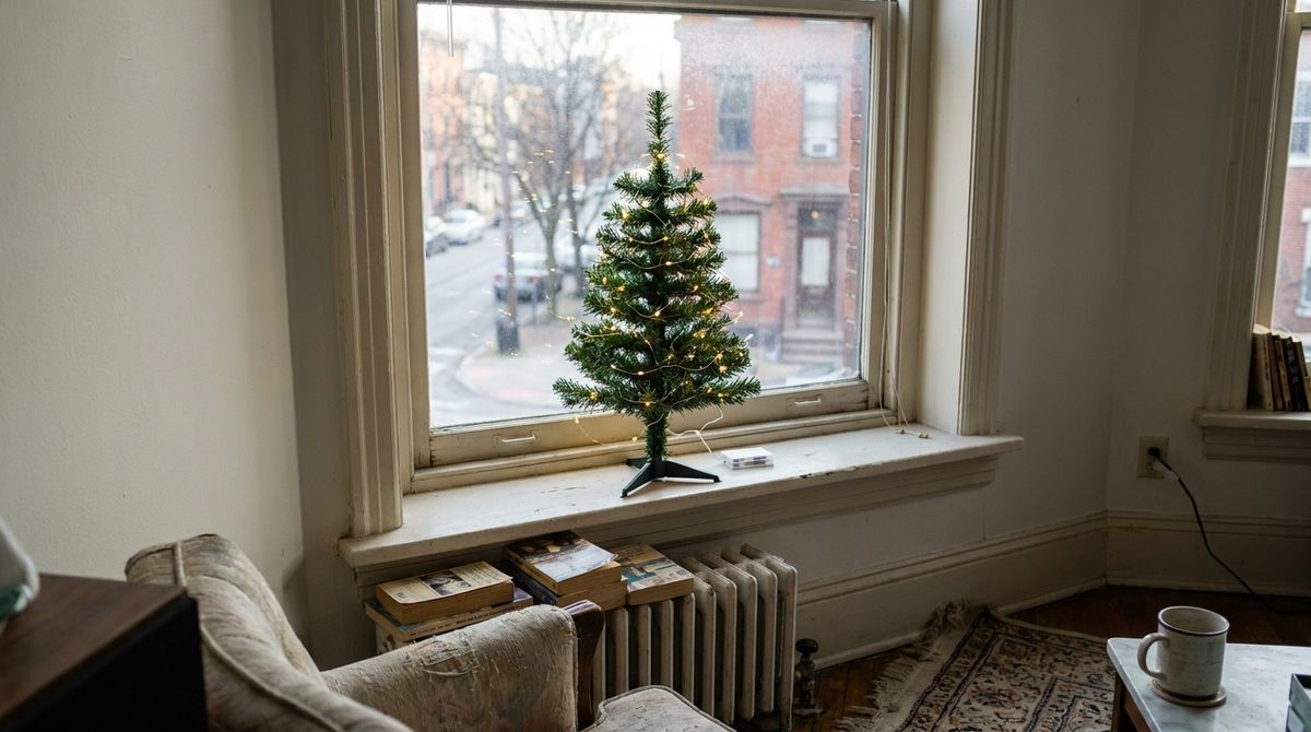 A Mini Tree With a Tiny String idea for christmas window lighted decorations