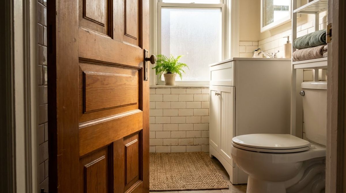 Choose a Door That Doesn't Fight the Fixtures idea for small master bathroom ideas