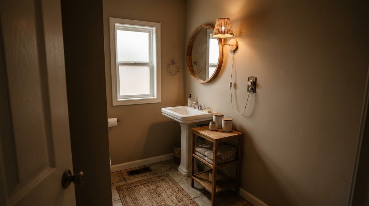 Warm, Dimmable Light at Eye Level idea for small master bathroom ideas in a small rental