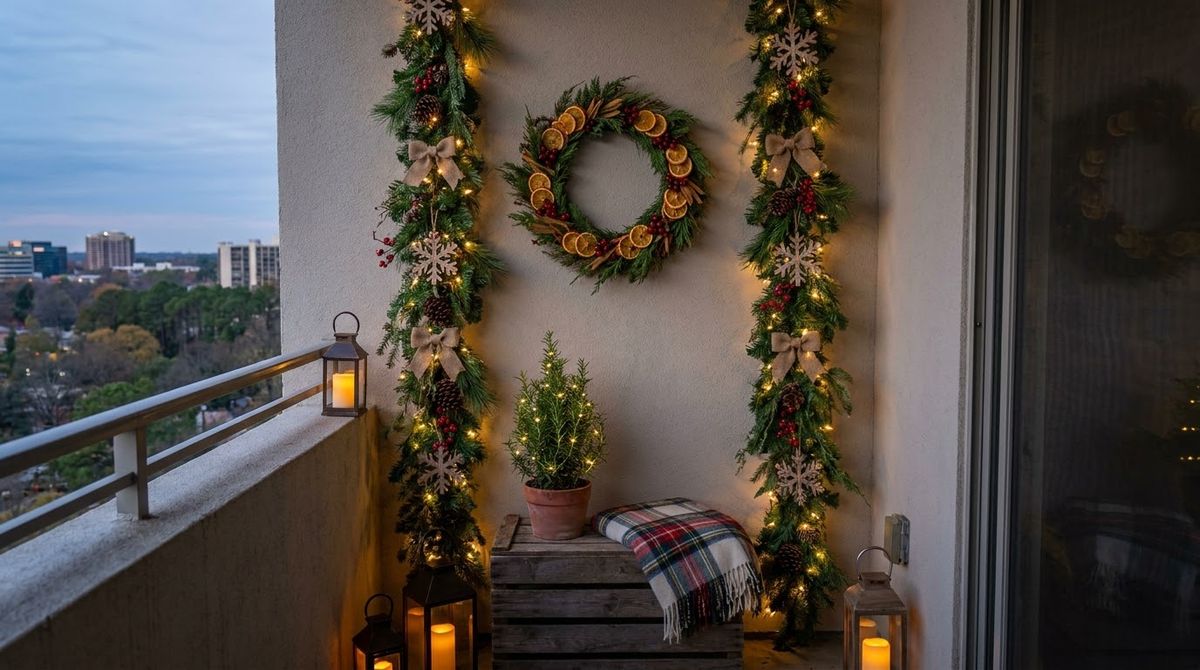 Go Vertical on the Wall idea for apartment balcony christmas decorating ideas in a small rental