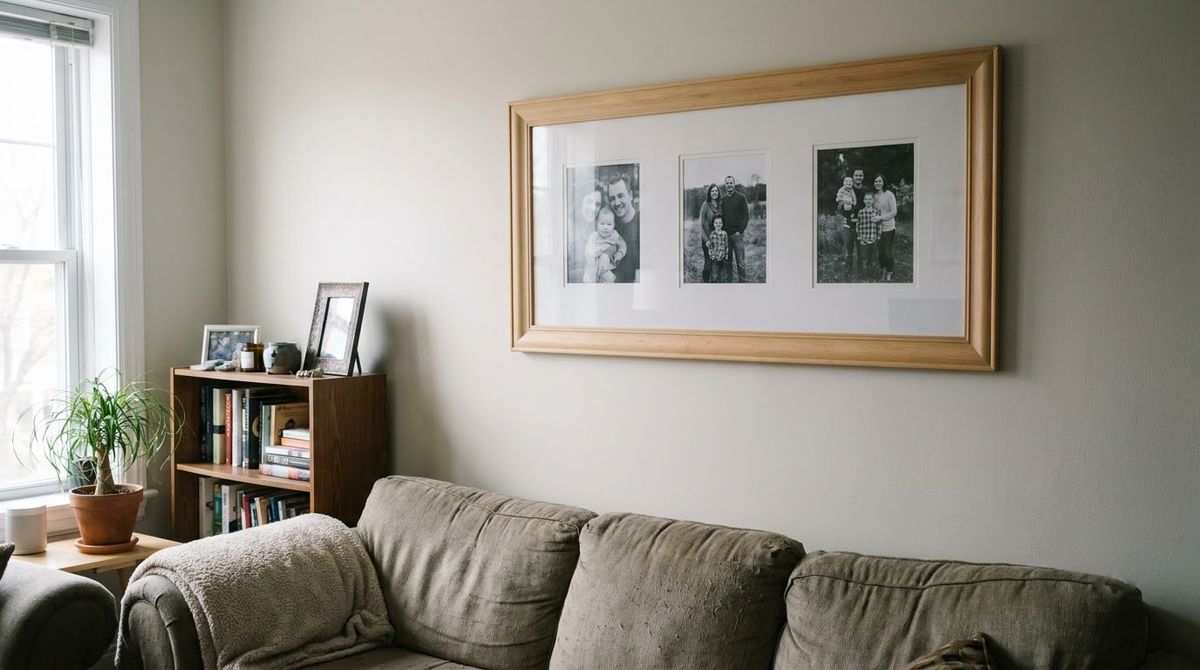 One Frame With Three Openings idea for family photo gallery wall in a small rental One Frame With Three Openings idea for family photo gallery wall in a small rental