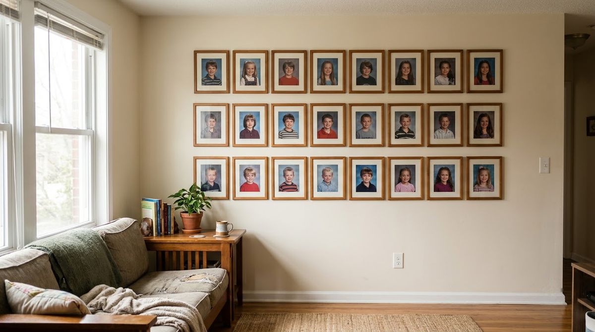 One Row Per Child idea for family photo gallery wall in a small rental One Row Per Child idea for family photo gallery wall in a small rental