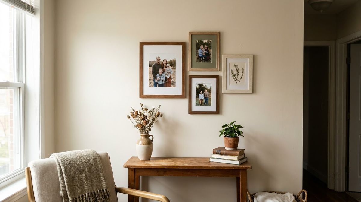 A Small Wall Cluster Under 30 Inches idea for family photo gallery wall A Small Wall Cluster Under 30 Inches idea for family photo gallery wall