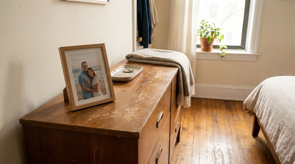 One Small Framed Photo as a Personal Anchor idea for bedroom dresser decor ideas One Small Framed Photo as a Personal Anchor idea for bedroom dresser decor ideas